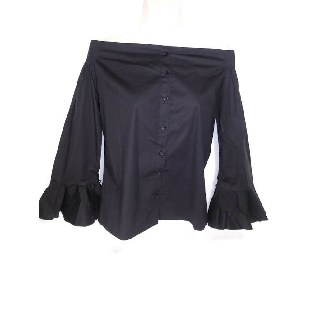 WALTER BAKER Gabriel Off Shoulder Blouse Top Flounce Sleeve Black XS